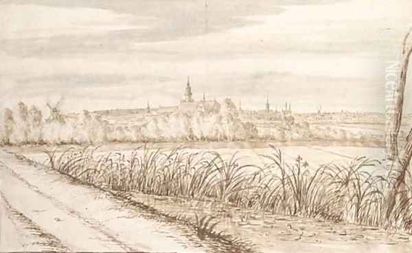 View of Gouda seen from the South East Oil Painting by Abraham Rutgers