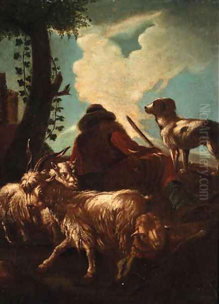 A shepherd resting by a tree Oil Painting by Philipp Peter Roos