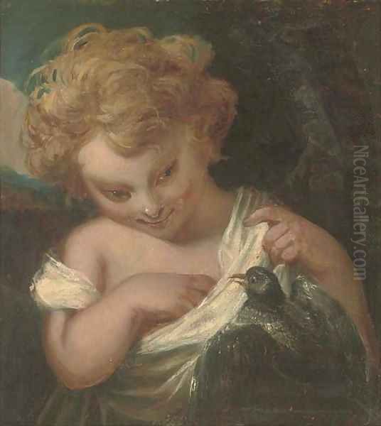 A young girl with a bird Oil Painting by Sir Joshua Reynolds