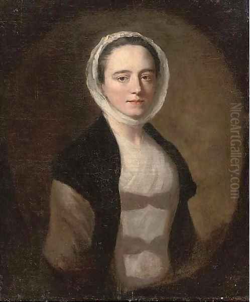 Portrait of a lady, bust-length, in a white dress and black shawl Oil Painting by Allan Ramsay