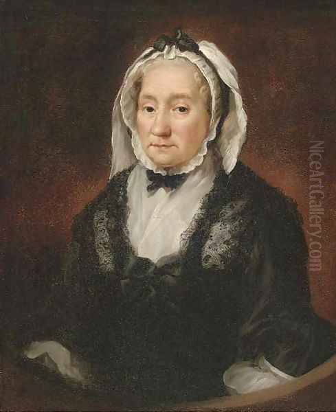 Portrait of a lady, half-length, in widow's weeds, half-feigned oval Oil Painting by Allan Ramsay