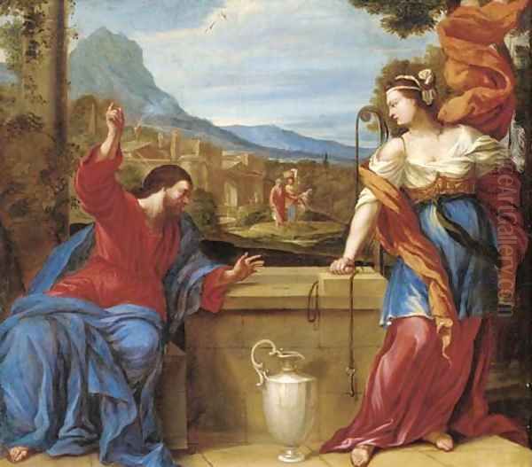 Christ and the Woman of Samaria Oil Painting by Giovanni Francesco Romanelli