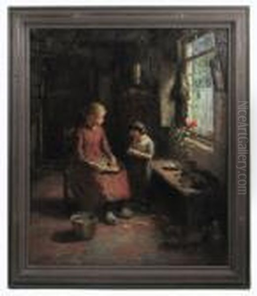 Interior Scene With Mother And Child By Window Oil Painting by Evert Pieters