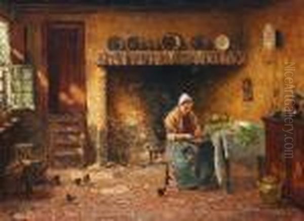 Beim Gemuseputzen. Bauersfrau Am Tisch Oil Painting by Evert Pieters