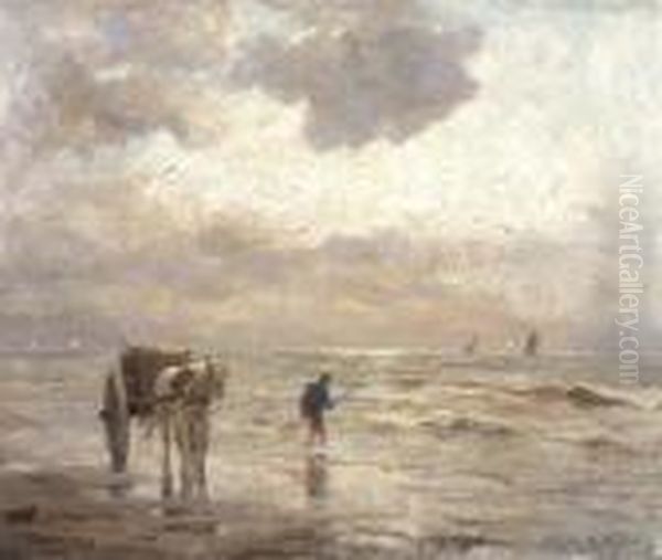 A Shell-fisher On The Beach Oil Painting by Evert Pieters