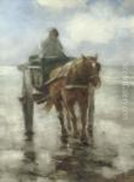 Shell Fisher In The Surf Oil Painting by Evert Pieters