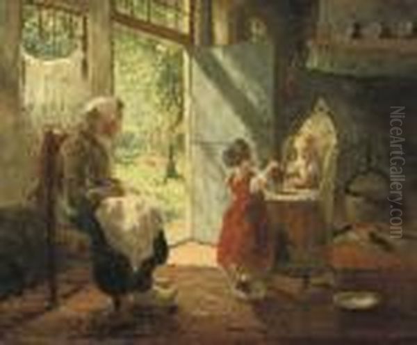 Playing With The Cat Oil Painting by Evert Pieters