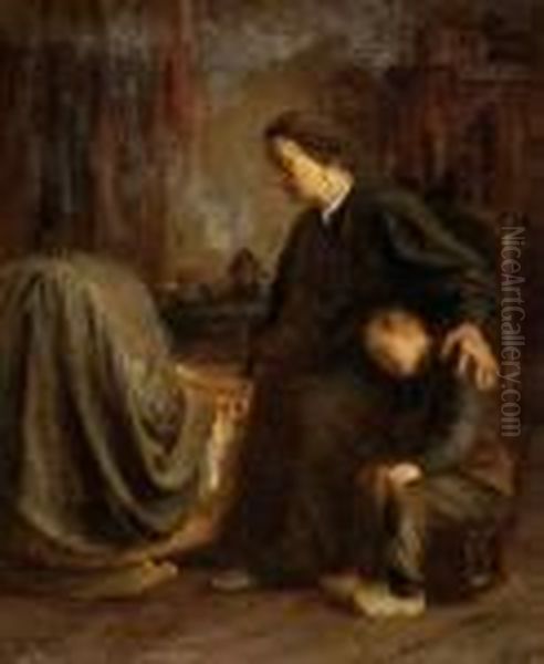 Mother And Child By A Cradle In An Interior Oil Painting by Evert Pieters