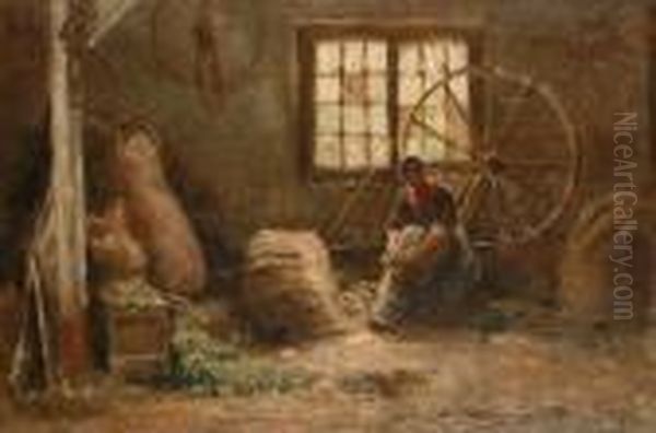 The Wool Spinner. Oil Painting by Evert Pieters