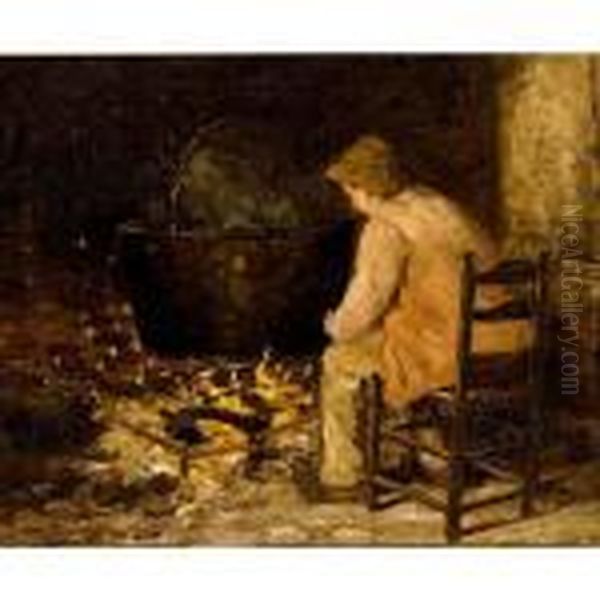 A Farmer Near A Fireplace Oil Painting by Evert Pieters