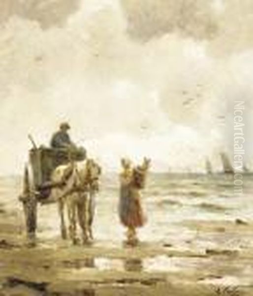 Gathering Driftwood On The Beach Oil Painting by Evert Pieters