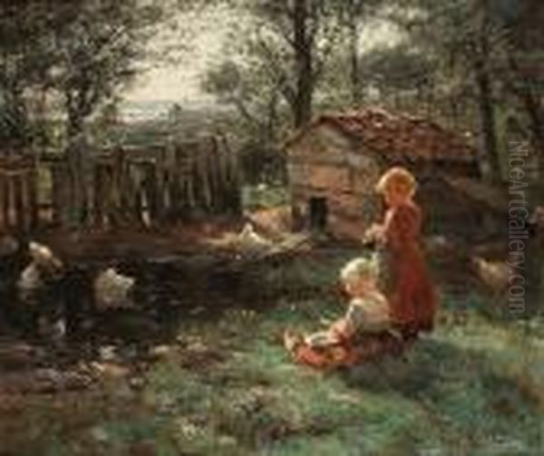 Feeding The Ducks Oil Painting by Evert Pieters