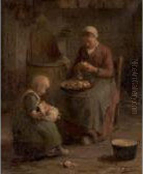 Mother And Daughter Oil Painting by Evert Pieters