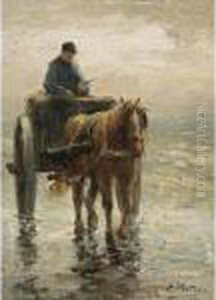 A Shellfisher On The Beach Oil Painting by Evert Pieters