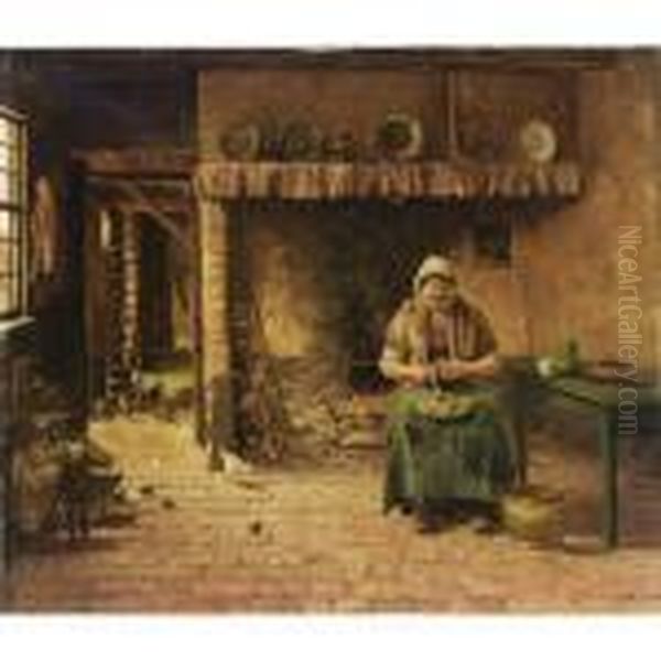 Peeling Potatoes Oil Painting by Evert Pieters