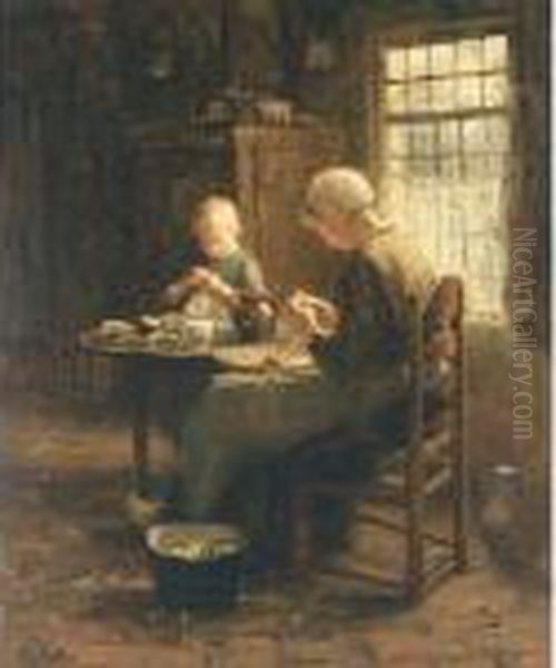 Peeling Potatoes Oil Painting by Evert Pieters