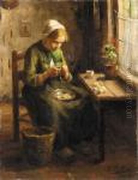 Peeling Potatoes Oil Painting by Evert Pieters