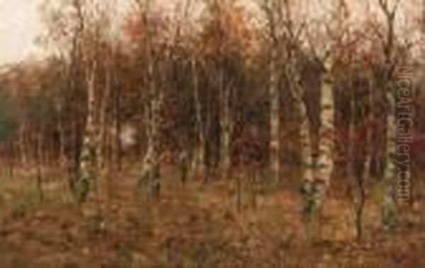 A Hunter In A Birch Forest Oil Painting by Evert Pieters