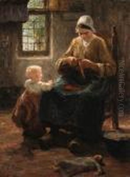 Mother And Child In An Interior Oil Painting by Evert Pieters