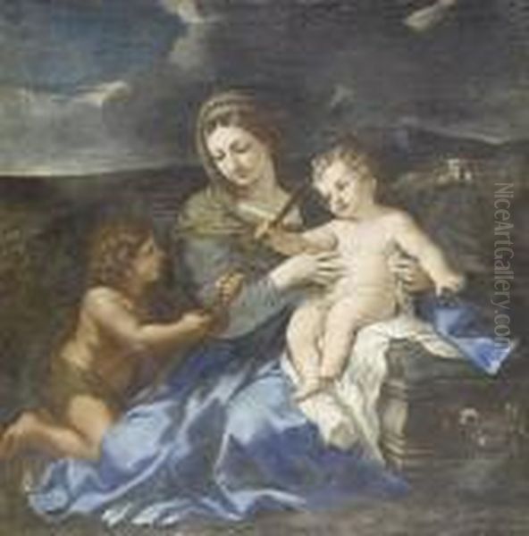 The Virgin And Child With The Infant Saintjohn The Baptist Oil Painting by Pietro Da Cortona (Barrettini)