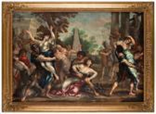 Theabduction Of The Sabine Women Oil Painting by Pietro Da Cortona (Barrettini)