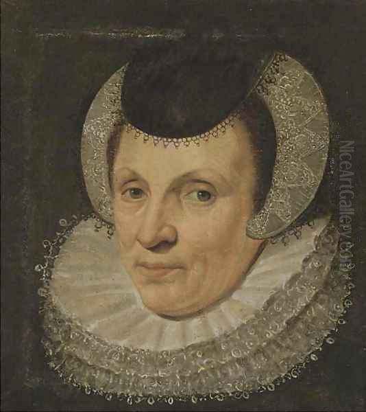 Portrait of a lady, bust-length, in a lace head-dress Oil Painting by Anthony van Ravesteyn