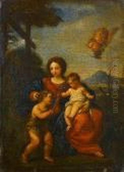 Madonna And Child With St John The Baptist Oil Painting by Pietro Da Cortona (Barrettini)