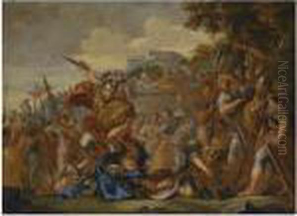 The Death Of Turnus Oil Painting by Pietro Da Cortona (Barrettini)