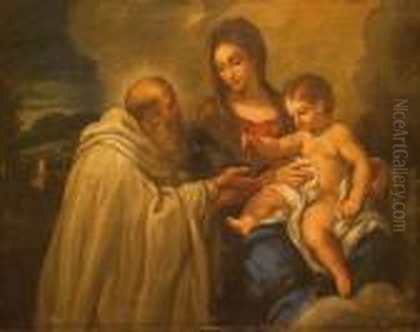 Madonna Col Bambino E Sanbenedetto Oil Painting by Pietro Da Cortona (Barrettini)