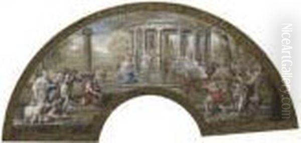 The Sacrifice To Diana: Design For A Fan Oil Painting by Pietro Da Cortona (Barrettini)