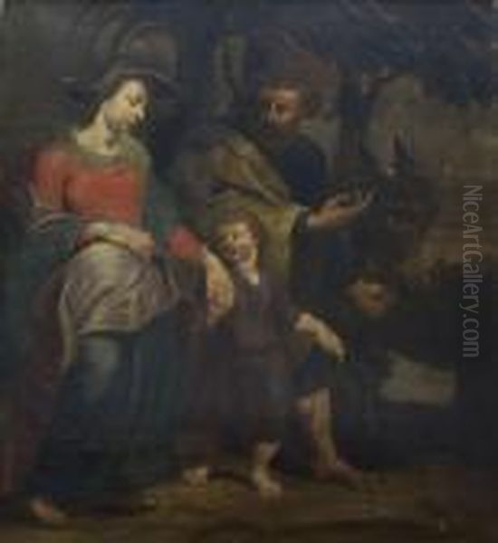 Flucht Nach Agypten Oil Painting by Pietro Da Cortona (Barrettini)