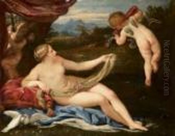 Venere E Amore Oil Painting by Pietro Da Cortona (Barrettini)