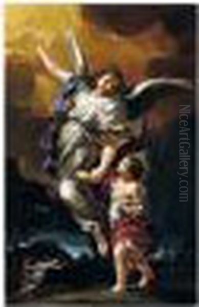 The Guardian Angel Oil Painting by Pietro Da Cortona (Barrettini)