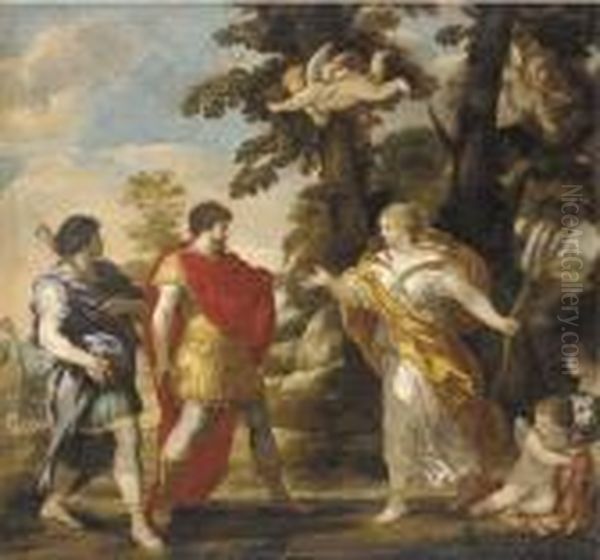 Venus Disguised As A Huntress Appearing To Aeneas And Achates Oil Painting by Pietro Da Cortona (Barrettini)