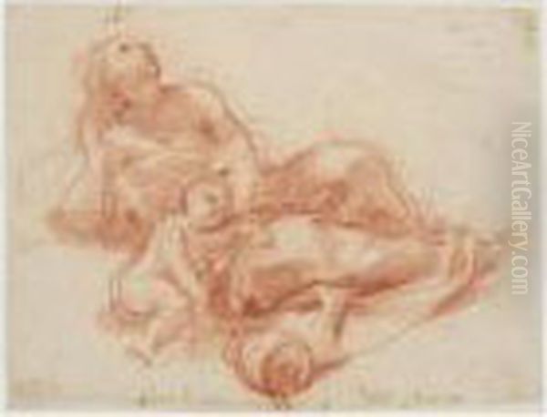 Reclining Woman With A Child And Urn Oil Painting by Pietro Da Cortona (Barrettini)