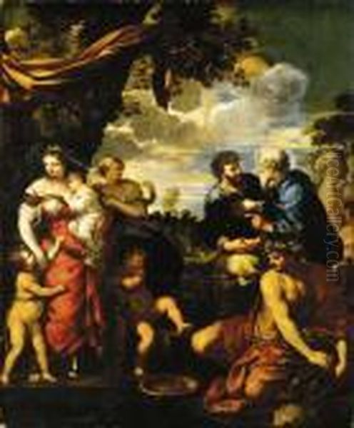 The Meeting Of Jacob And Laban Oil Painting by Pietro Da Cortona (Barrettini)