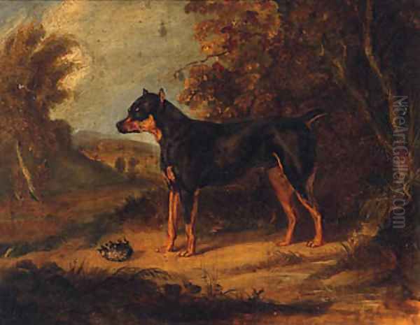 A Black And Tan Terrier Oil Painting by Ramsay Richard Reinagle