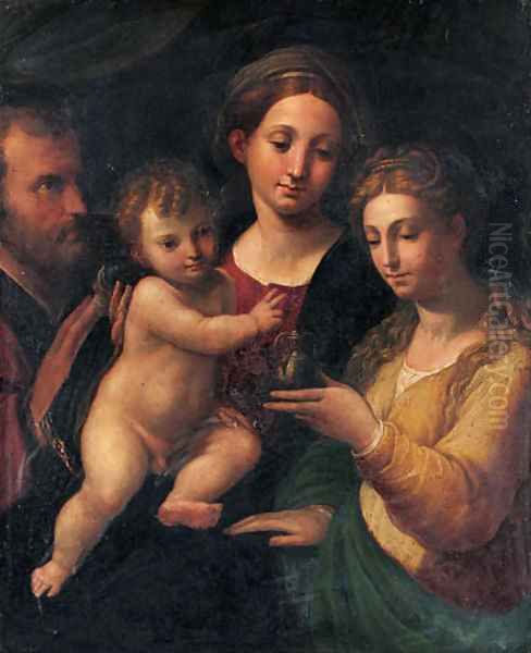 The Holy Family with Saint Mary Magdalen Oil Painting by Bartolomeo Ramenghi (Bagnacavallo)