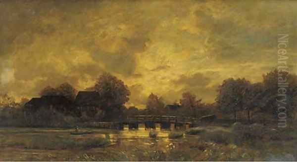 Returning to the village at dusk Oil Painting by Karl Rodeck