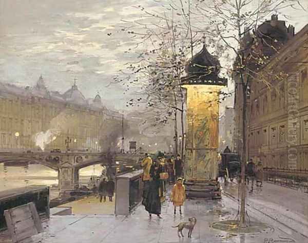 A Parisian street scene Oil Painting by Paul Renard