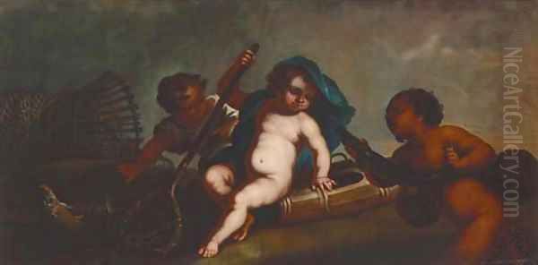 Putti with fish and crayfish Oil Painting by Giuseppe Recco