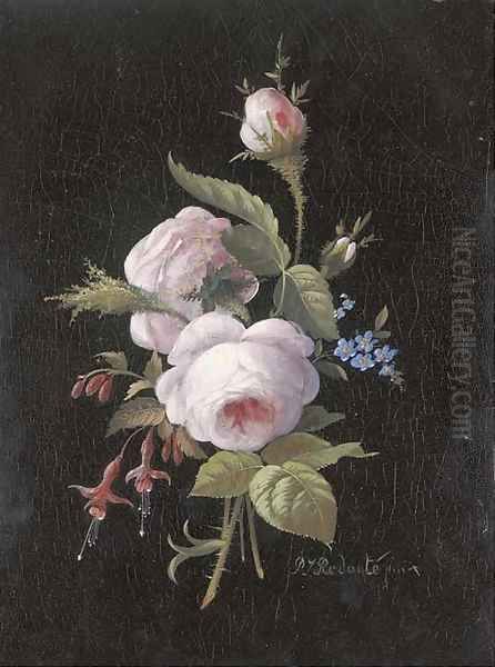 A bouquet of roses, forget-me-nots and fuchsia Oil Painting by Pierre-Joseph Redoute