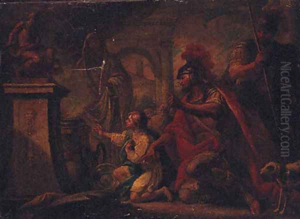 A Roman warrior and a boy before a sacrificial altar Oil Painting by Sebastiano Ricci