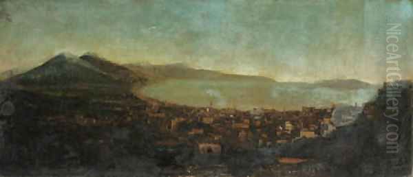 A panoramic View of Naples from the North with Vesuvius and the Bay beyond Oil Painting by Tommaso Ruiz