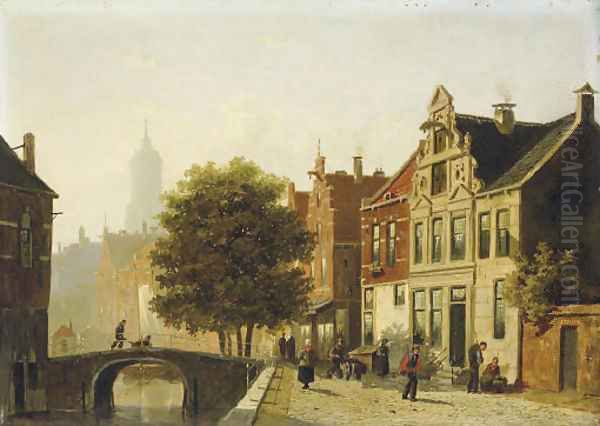 A view of a canal in Utrecht Oil Painting by Frederik Roosdorp