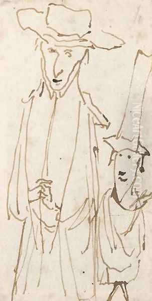 A caricature of a prelate and his servant Oil Painting by Angelo De' Rossi