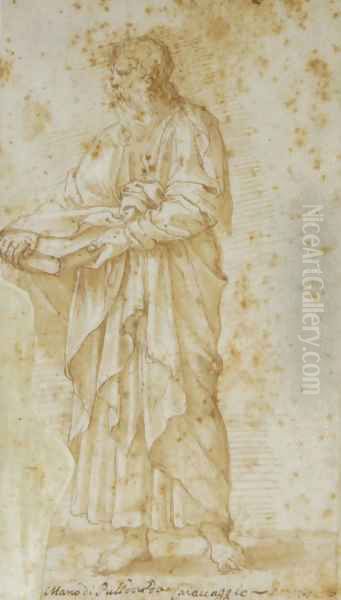 An evangelist Oil Painting by Giulio Pippi, Called Giulio Romano