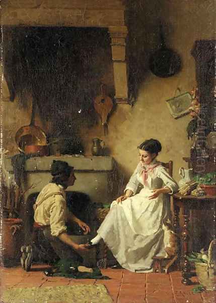 The cobbler's visit Oil Painting by Edouard John E. Ravel