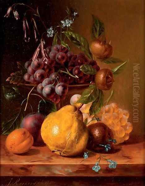 Still life with grapes and a quince Oil Painting by Johannes Jun Reekers