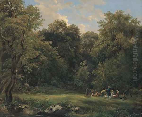 Dejeuner sur l'herbe Oil Painting by Adrian Ludwig Richte